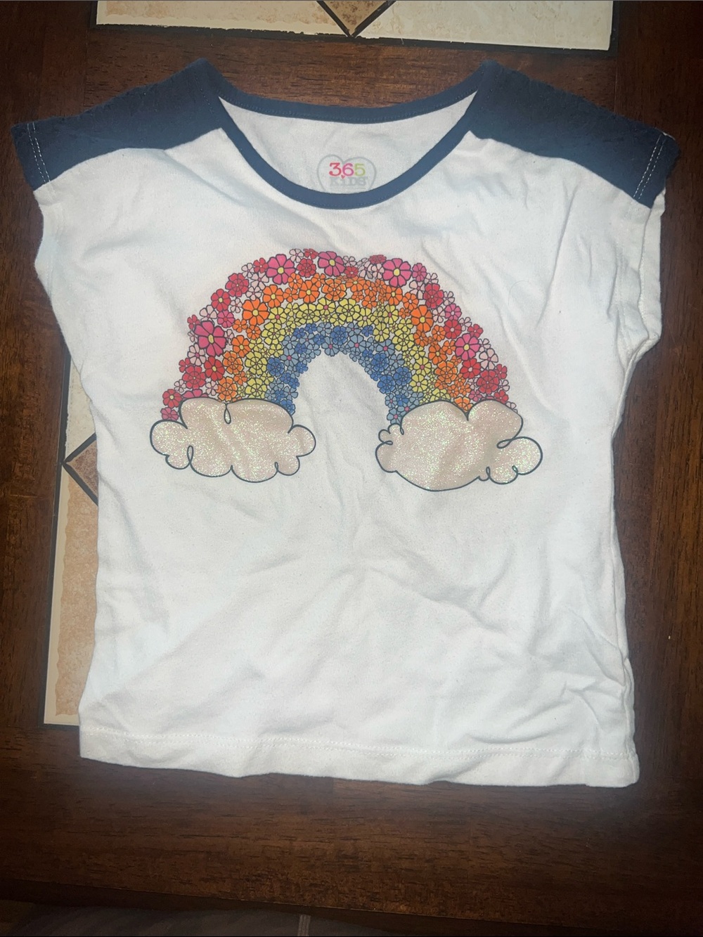 365 Kids White Short-Sleeve Tee with Colorful Floral Rainbow